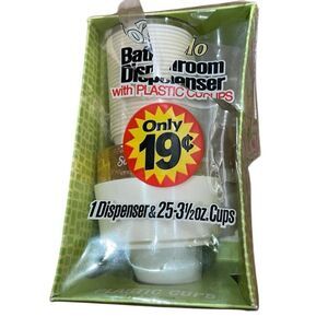 Vintage Solo Bathroom Dispenser W Plastic Cups White Gold Clear New Old Stock